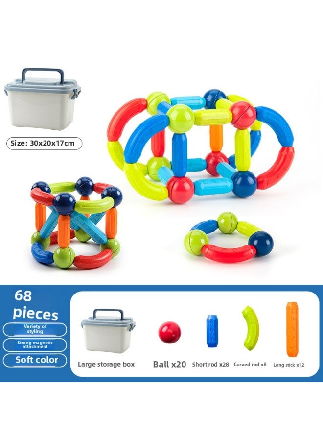 Variable Magnetic Bar Puzzle Early Education Magnet Toy Storage Box Assembled Strong Magnetic Children Building Blocks Wholesale-Color:Variety Magnetic Rod 68p Storage Box  - Image 1