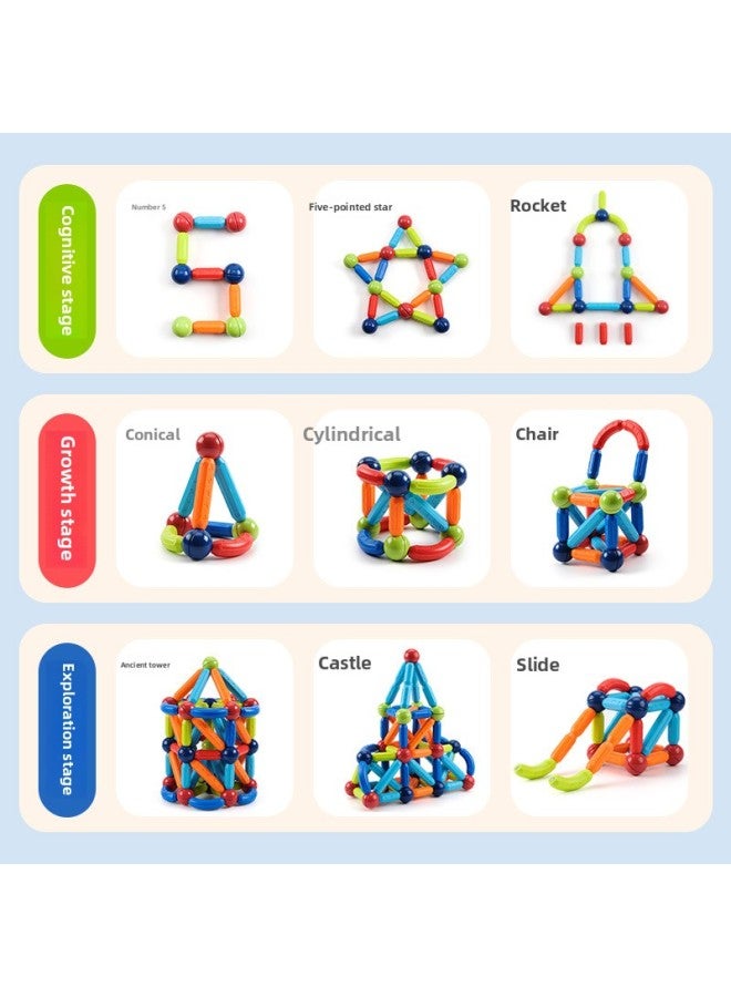 Variable Magnetic Bar Puzzle Early Education Magnet Toy Storage Box Assembled Strong Magnetic Children Building Blocks Wholesale-Color:Variety Magnetic Rod 68p Storage Box  - Image 3