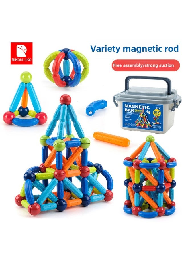 Variable Magnetic Bar Puzzle Early Education Magnet Toy Storage Box Assembled Strong Magnetic Children Building Blocks Wholesale-Color:Variety Magnetic Rod 68p Storage Box  - Image 2