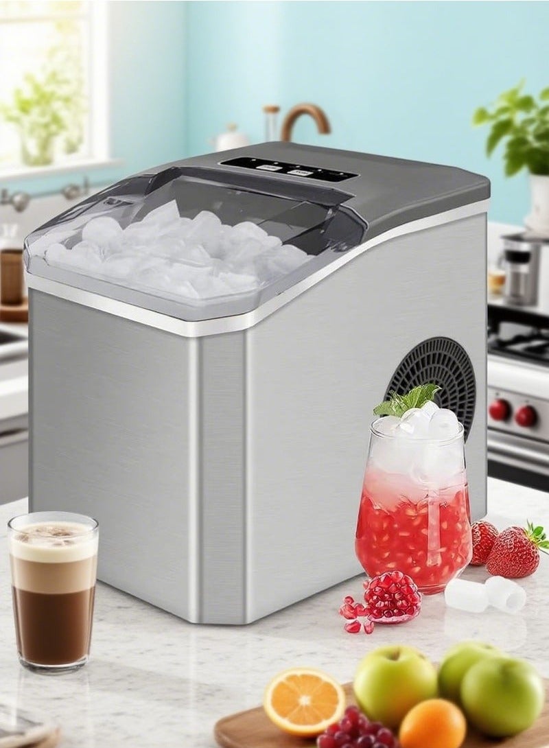 ميون صانعة ثلج على سطح الطاولة، صانعة ثلج ذاتية التنظيف مع مغرفة وسلة، 9 مكعبات في 6 دقائق، 15 كجم/24 ساعة، آلة ثلج صغيرة محمولة مع مغرفة وسلة للمطبخ المنزلي والمكتب والحفلات - Image 1