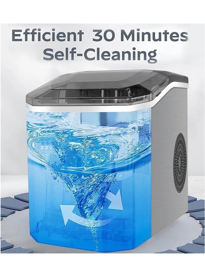 ميون صانعة ثلج على سطح الطاولة، صانعة ثلج ذاتية التنظيف مع مغرفة وسلة، 9 مكعبات في 6 دقائق، 15 كجم/24 ساعة، آلة ثلج صغيرة محمولة مع مغرفة وسلة للمطبخ المنزلي والمكتب والحفلات - Image 5