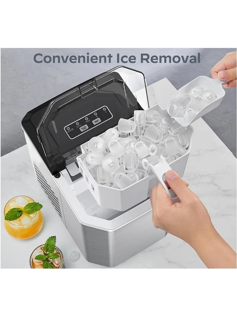 ميون صانعة ثلج على سطح الطاولة، صانعة ثلج ذاتية التنظيف مع مغرفة وسلة، 9 مكعبات في 6 دقائق، 15 كجم/24 ساعة، آلة ثلج صغيرة محمولة مع مغرفة وسلة للمطبخ المنزلي والمكتب والحفلات - Image 3