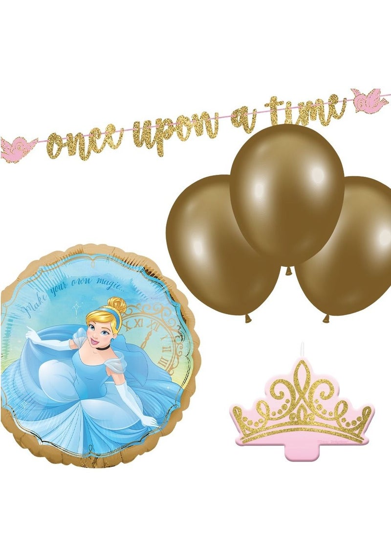 Amscan مجموعة ديكورات حفلات الأميرة سندريلا من ديزني، تتضمن بالونات ولوازم الحفلات - Image 1