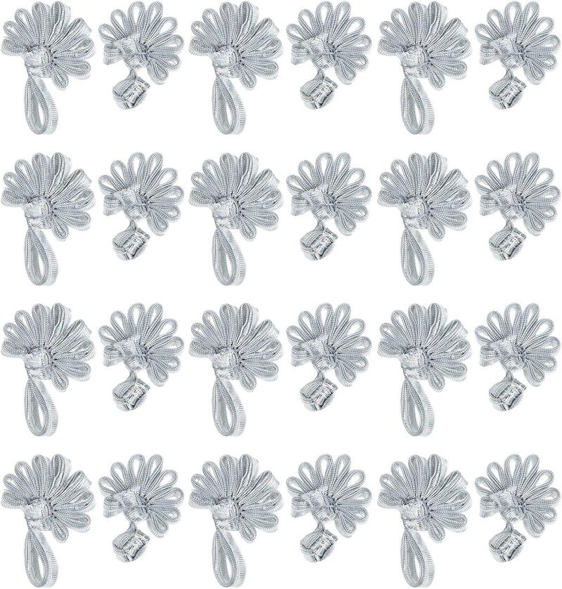 ORFOFE 12pcs Handcrafted Chinese Style Sewing Buttons for Cheongsam and Hanfu Clothing, Silver Fabric Decorative Buttons 7.5x3.5cm, Suitable for Traditional Costume Embellishment and DIY - Image 1