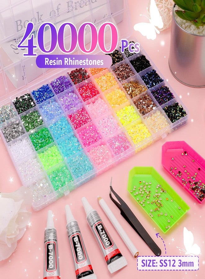 VISRIE 40000 Pcs 40 Colors Resin Jelly Rhinestones Kit, 3mm Flatback Rhinestones with 3 Pcs B7000 Jewelry Glue & Tools, Bedazzler Kit with Rhinestones, All-in-One Bedazzling Kit for DIY Arts & Crafts Gifts - Image 2
