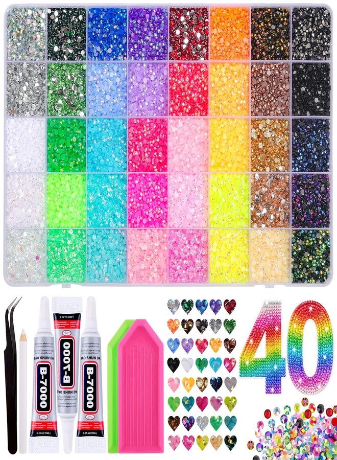 VISRIE 40000 Pcs 40 Colors Resin Jelly Rhinestones Kit, 3mm Flatback Rhinestones with 3 Pcs B7000 Jewelry Glue & Tools, Bedazzler Kit with Rhinestones, All-in-One Bedazzling Kit for DIY Arts & Crafts Gifts - Image 1