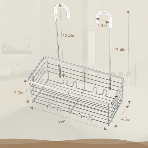 DELLAN Hanging Shower Organizer, Shower Rack with Hooks Over the Door, Bathroom Shower Caddy and Basket - Image 5