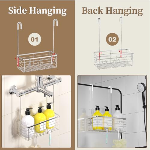 DELLAN Hanging Shower Organizer, Shower Rack with Hooks Over the Door, Bathroom Shower Caddy and Basket - Image 3