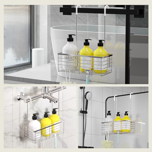 DELLAN Hanging Shower Organizer, Shower Rack with Hooks Over the Door, Bathroom Shower Caddy and Basket - Image 2