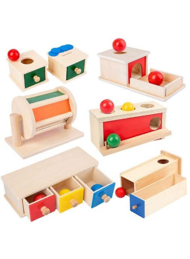 Montessori Teaching Aware Early Childhood Education Hand-eye Coordination Target Box Coin Pitching Box Drawer Game Montessori Teaching Aware-Color:Winder-cloth Belt  - Image 2