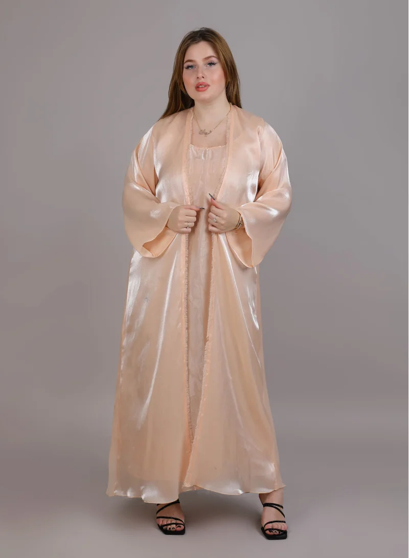 أم سكوير فاشن MSquare Fashion Peach Organza Abaya Set Comes With Under Dress And Sheila
