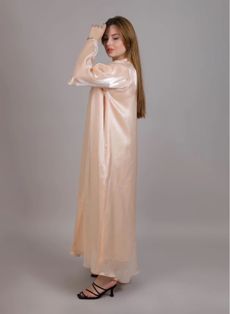 أم سكوير فاشن MSquare Fashion Peach Organza Abaya Set Comes With Under Dress And Sheila