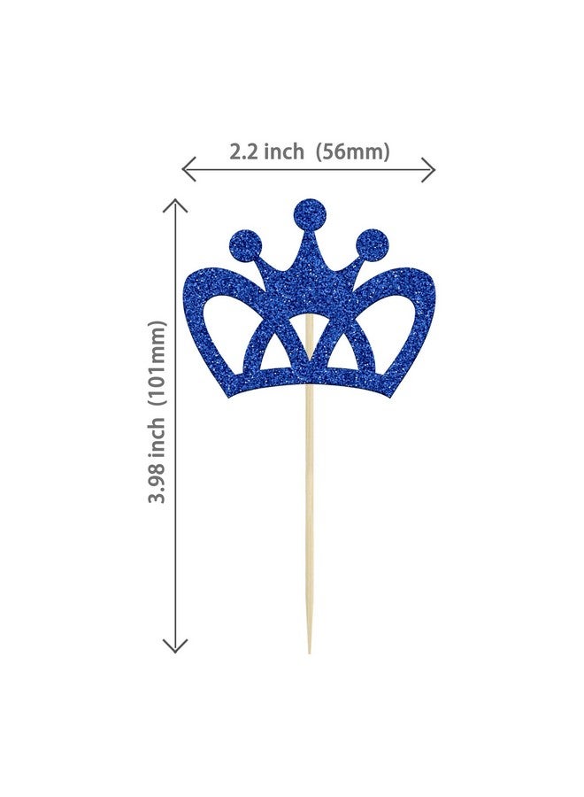 Ephlyn 24Pcs Crown Cupcake Toppers Blue Glitter King Crown Cupcake Picks for King Prince Theme Baby Shower boys Wedding Birthday Party Cake Decorations Supplies - Image 2