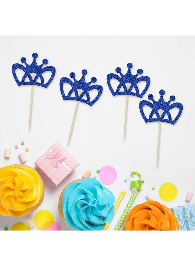 Ephlyn 24Pcs Crown Cupcake Toppers Blue Glitter King Crown Cupcake Picks for King Prince Theme Baby Shower boys Wedding Birthday Party Cake Decorations Supplies - Image 3