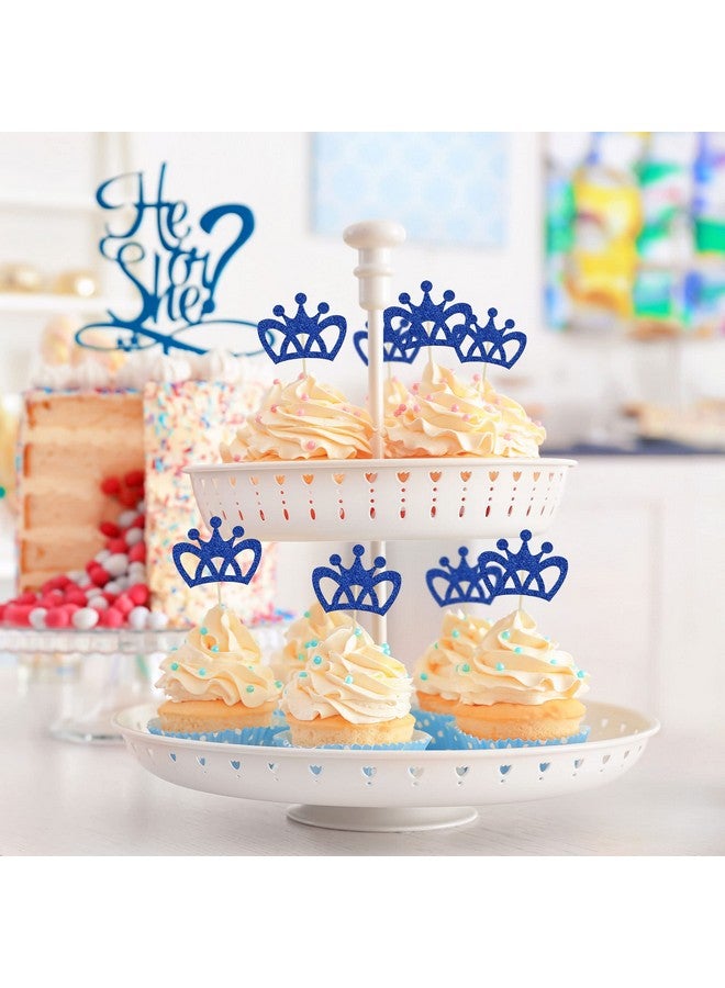 Ephlyn 24Pcs Crown Cupcake Toppers Blue Glitter King Crown Cupcake Picks for King Prince Theme Baby Shower boys Wedding Birthday Party Cake Decorations Supplies - Image 5