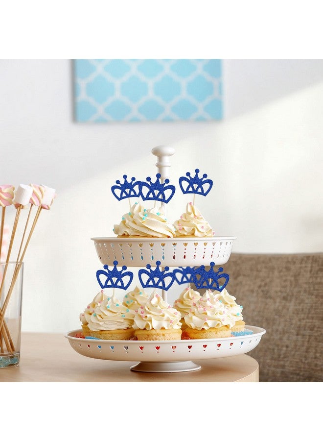 Ephlyn 24Pcs Crown Cupcake Toppers Blue Glitter King Crown Cupcake Picks for King Prince Theme Baby Shower boys Wedding Birthday Party Cake Decorations Supplies - Image 4