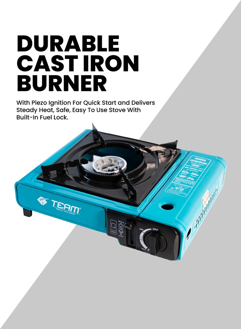Team Portable Camping Gas Stove with Carry Bag – Butane 250g Cartridge Compatible, Cast Iron Burner, Piezo Ignition, Outdoor Cooking Stove for Camping, Hiking, Picnics & Emergency Use - Image 4