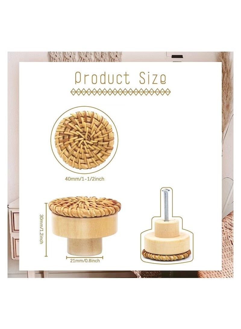 أخبار 6 حزمة بوهو راتان مقابض مقابض الخشب مستديرة خزائن يسحب مقابض درج منسوج مصنوعة يدويًا لأثاث الخزانات - Image 2
