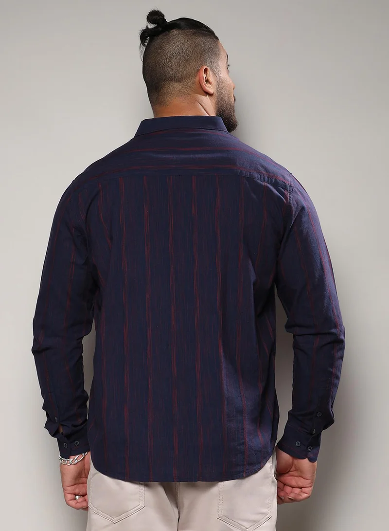 Instafab Plus Instafab Plus Men's Navy Blue & Red Ombre Striped Shirt For Casual Wear | Spread Collar | Long Sleeve | Button Closure | Cotton Shirt Crafted With Comfort Fit For Everyday Wear