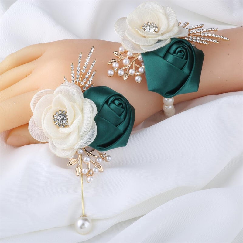 Spot Supply Milk Color Wedding Groom Corsage Bride Wrist Flower Dark Green Milk Hand Flower Wedding Flower 311D - Image 2