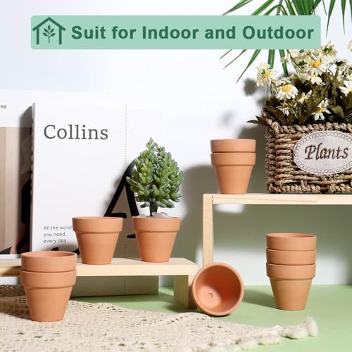 vensovo 48 Pcs 2" Tiny Terracotta & Terra Cotta Pots with Drainage - Small Mini Clay Ceramic Pottery Planter Ideal for Indoor/Outdoor Plants, Crafts, Wedding Favors - Image 3