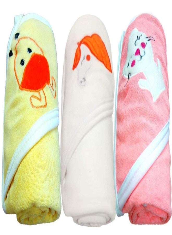 BRANDONN Baby Boy's and Girl's Terry Cotton Baby Bath Towel Cum Baby Wrapper Towel (Mango, White, Pink, 0-2 Years) - Combo of 3 - Image 1