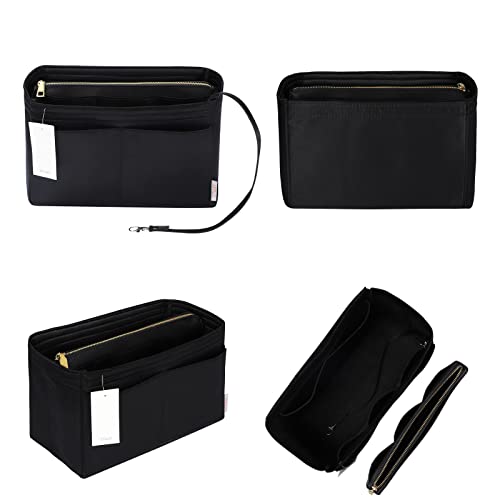 ZTUJO Purse Organizer Insert, Felt Bag Organizer with Metal Zipper, Handbag & Tote Shaper, For Speedy Neverfull Tote, 7 Sizes(Slender Large,Ebony) - Image 3