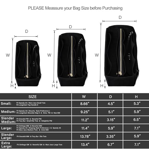 ZTUJO Purse Organizer Insert, Felt Bag Organizer with Metal Zipper, Handbag & Tote Shaper, For Speedy Neverfull Tote, 7 Sizes(Slender Large,Ebony) - Image 2