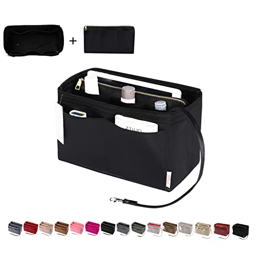ZTUJO Purse Organizer Insert, Felt Bag Organizer with Metal Zipper, Handbag & Tote Shaper, For Speedy Neverfull Tote, 7 Sizes(Slender Large,Ebony) - Image 1