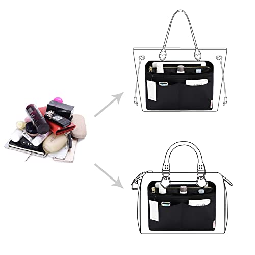 ZTUJO Purse Organizer Insert, Felt Bag Organizer with Metal Zipper, Handbag & Tote Shaper, For Speedy Neverfull Tote, 7 Sizes(Slender Large,Ebony) - Image 4