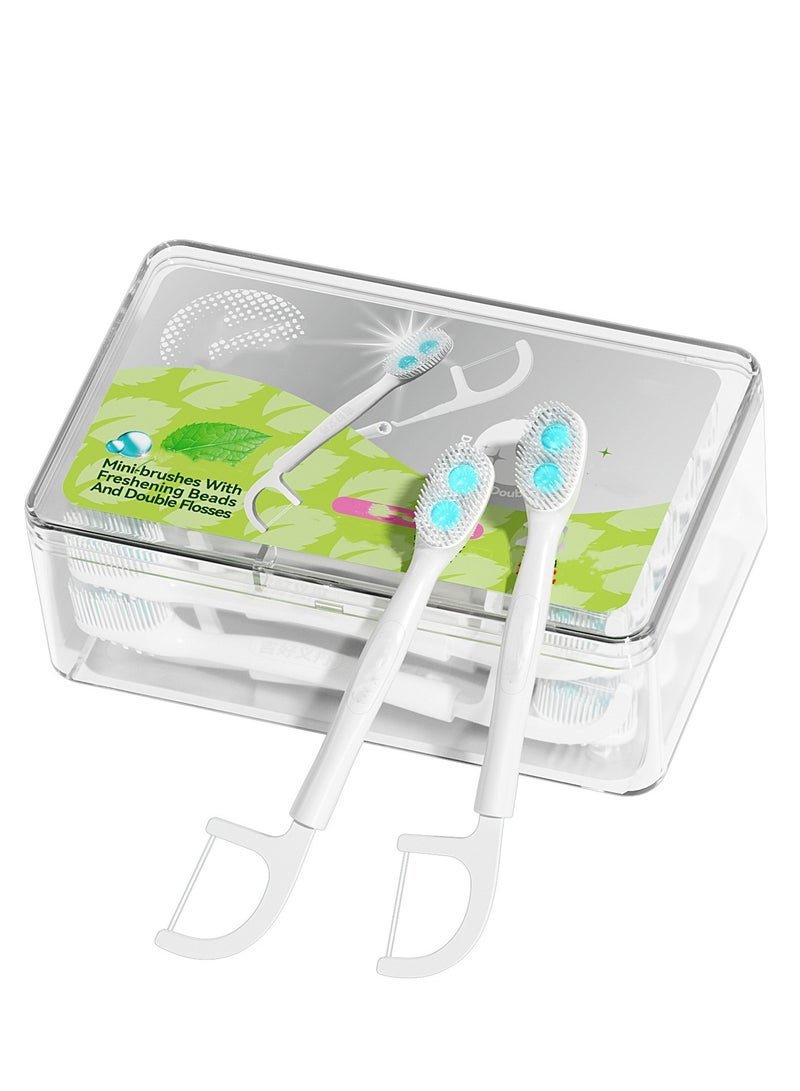 XIYU 20 قطعة فرشاة أسنان قابلة للاستخدام مرة واحدة مع حبيبات تنظيف مزدوجة ومعجون أسنان وخيوط تنظيف للعمل أو السفر، فرشاة أسنان سفر صغيرة (بطعم النعناع) - Image 1