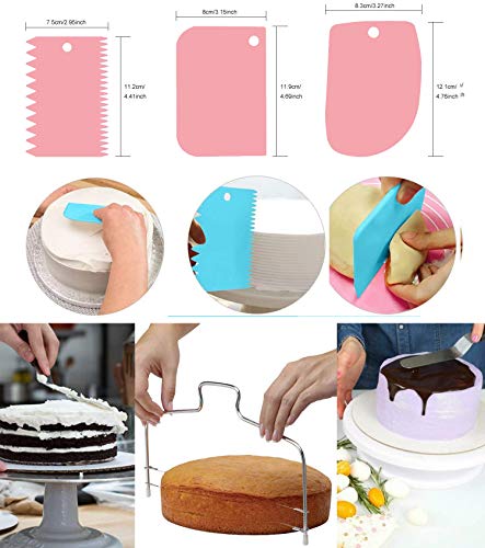 Miecux Cake Decorating Turntable,Cake Decorating Supplies With Decorating Comb/Icing Smoother(3pcs),2 Icing Spatula With Sided & Angled … (Pink/7pcs) - Image 3