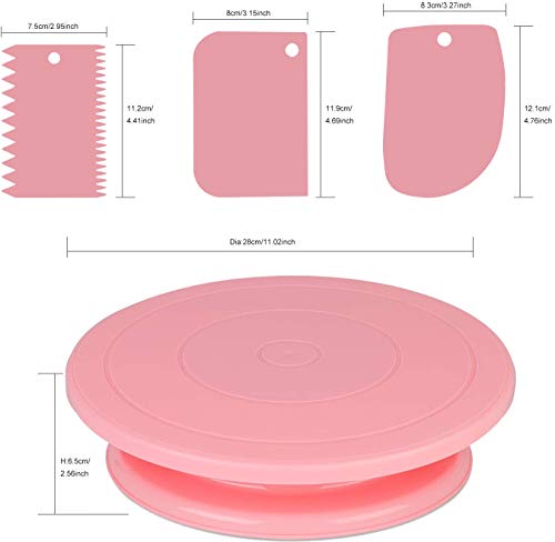 Miecux Cake Decorating Turntable,Cake Decorating Supplies With Decorating Comb/Icing Smoother(3pcs),2 Icing Spatula With Sided & Angled … (Pink/7pcs) - Image 2