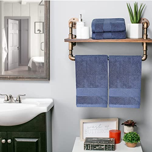 PUPOPIK 2 Pack Hand Towels for Bathroom- (14 x 30 Inch) 100% Cotton Hand Towel, Highly Absorbent and Quick Dry Face Washcloth, Home Soft Premium Towel for Hotel, Bath, Kitchen and Spa, Set of 2 (Blue) - Image 2