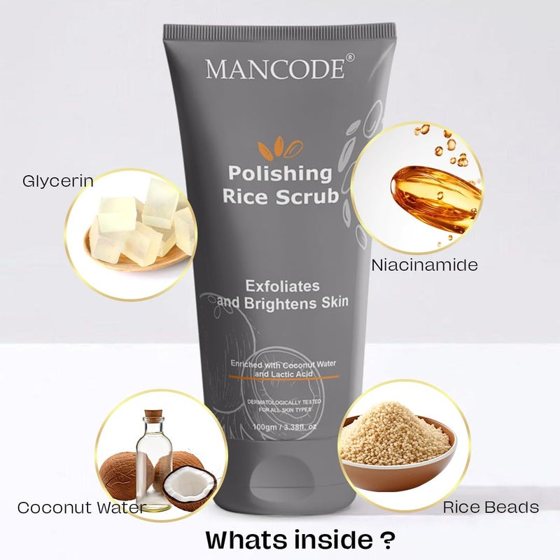 MAN CODE Mancode Polishing Rice Scrub for Oil Control unclogs your pores help to Brighten Skin Face scrub 100gm  - Image 3