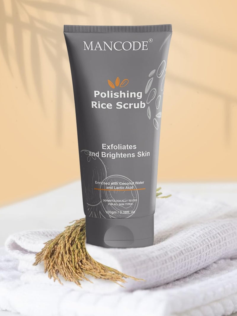 MAN CODE Mancode Polishing Rice Scrub for Oil Control unclogs your pores help to Brighten Skin Face scrub 100gm  - Image 1