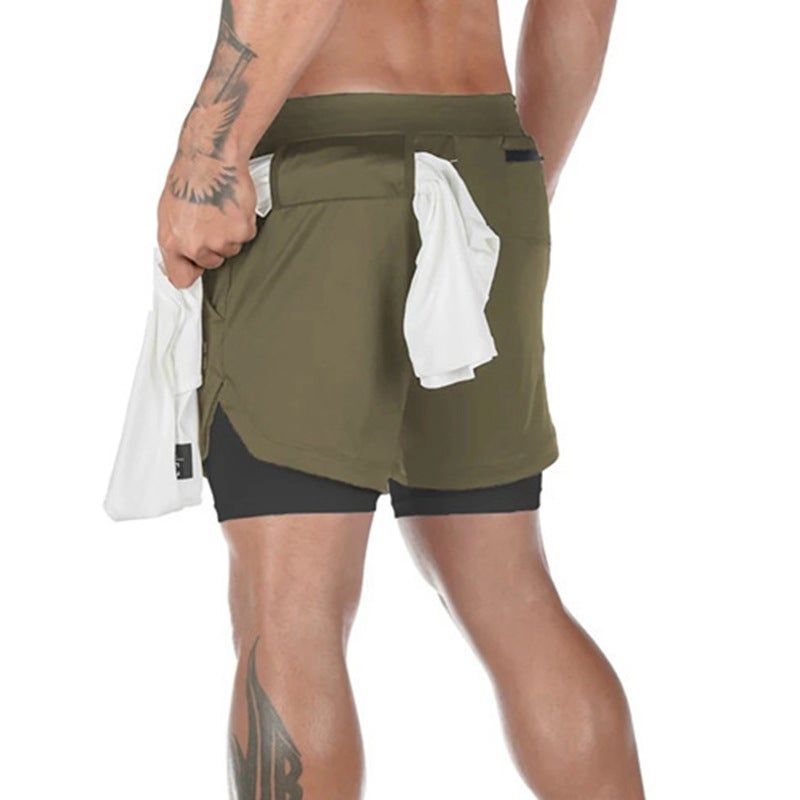 2024 Hot Selling Cross-Border Fitness Muscle Mens Sports Shorts Double Layer Running Training Sports Outdoor Casual Pants Dk-858 red  - Image 2