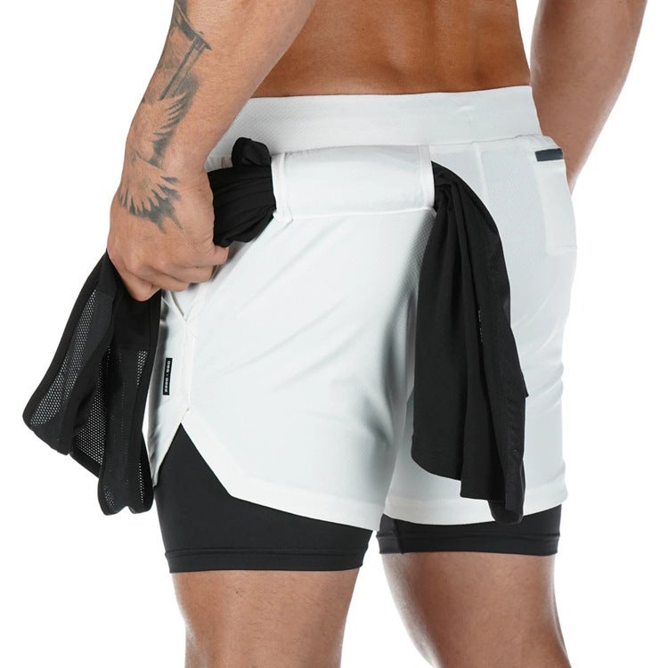 2024 Hot Selling Cross-Border Fitness Muscle Mens Sports Shorts Double Layer Running Training Sports Outdoor Casual Pants Dk-858 red  - Image 3