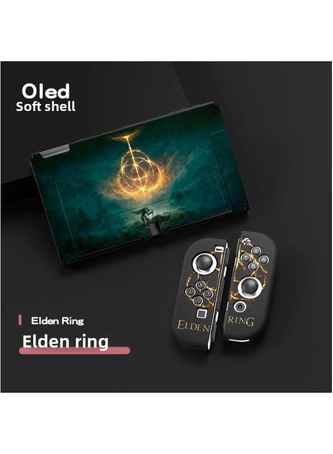 Nintendo Switch Oled TPU Matte Protective Case Embossed Color Printing Split Soft Case-Product Color:Elden Law Ring - Image 1