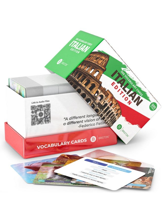 Briston Italian Vocabulary 300 Flash Cards - Beginner Vocab with Pictures - Memory & Sight Words - Educational Language Learning - Game Like Play - Kids, Grade School, Classroom, Homeschool - Briston Brand  - Image 2