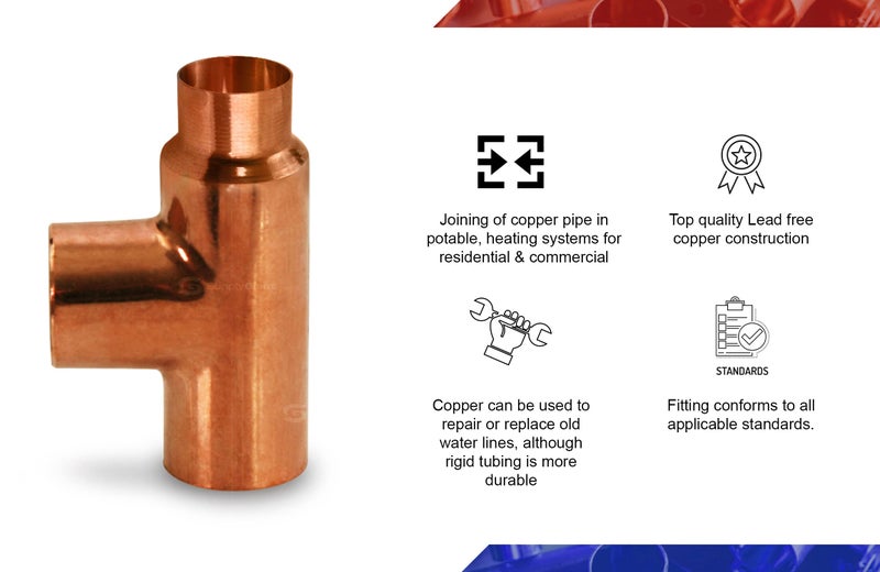 SUPPLYGIANT Everflow Supplies CCRT1565 1-1/2 X 1-1/4 X 1-1/2" C X C X C REDUCING TEE FITTING WITH SOLDER CUPS FOR COPPER PIPE - Image 2