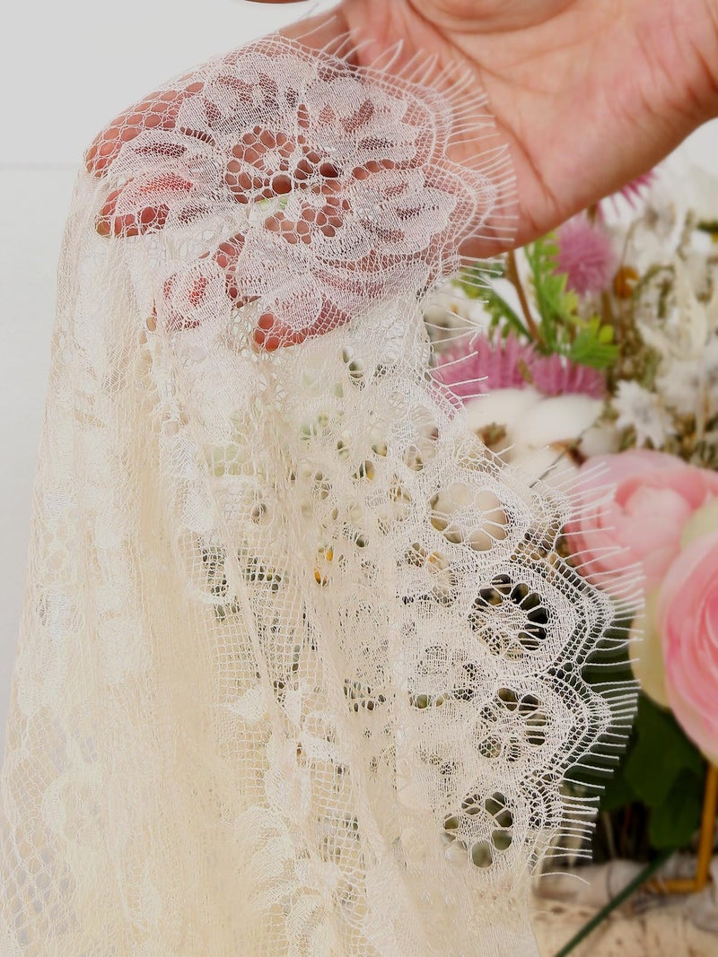 B.Cool B-COOL Ivory Lace Tablecloth 60 X120 Inches Rectangle Vintage Embroidered Bridal Wedding Tablecloths Sheer Overlay for Rustic Outdoor Party Reception Home Decor - Image 3