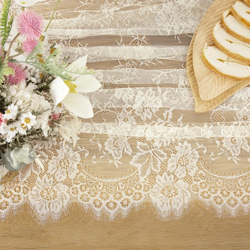 B.Cool B-COOL Ivory Lace Tablecloth 60 X120 Inches Rectangle Vintage Embroidered Bridal Wedding Tablecloths Sheer Overlay for Rustic Outdoor Party Reception Home Decor - Image 5