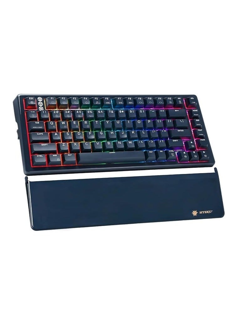 Three-Mode Mechanical Keyboard, RGB Backlit Gaming Keyboard, Hot Swappable Red Switches, 83-Key TKL Compact Keyboard with Wrist Rest (Navy Blue)  - Image 2