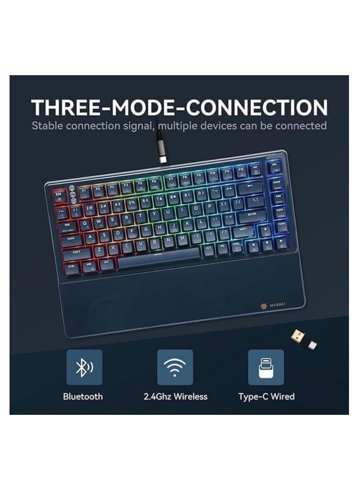 Three-Mode Mechanical Keyboard, RGB Backlit Gaming Keyboard, Hot Swappable Red Switches, 83-Key TKL Compact Keyboard with Wrist Rest (Navy Blue)  - Image 4