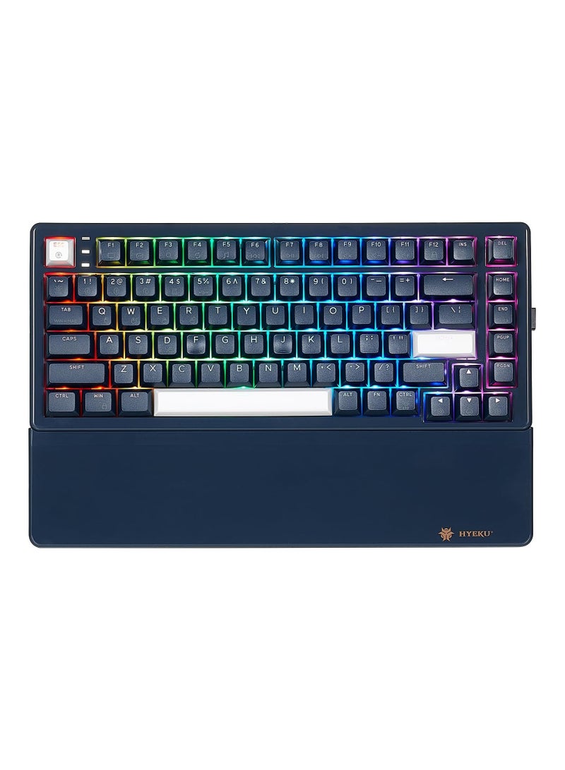 Three-Mode Mechanical Keyboard, RGB Backlit Gaming Keyboard, Hot Swappable Red Switches, 83-Key TKL Compact Keyboard with Wrist Rest (Navy Blue)  - Image 1