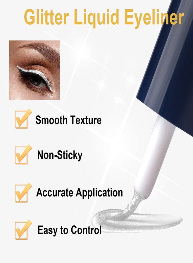 Rosarden Liquid Glitter Eyeliner, Metallic Shimmer White Diamond Eye Liner Stick, Waterproof Long Lasting Quick Drying High Pigmented Sparkle Eyeshadow, Glitter Eyeliner for Eye Makeup - Image 2