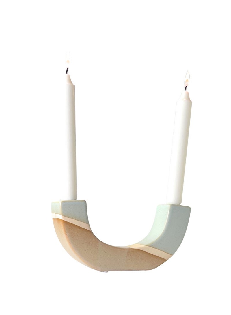 Bamboo Decor | Contemporary Ceramic Candle Holder Minimalist Design_Nordic Style Vase_ Boho Décor For Dining-Console-Accent Table (U Shape Rustic) - Image 1