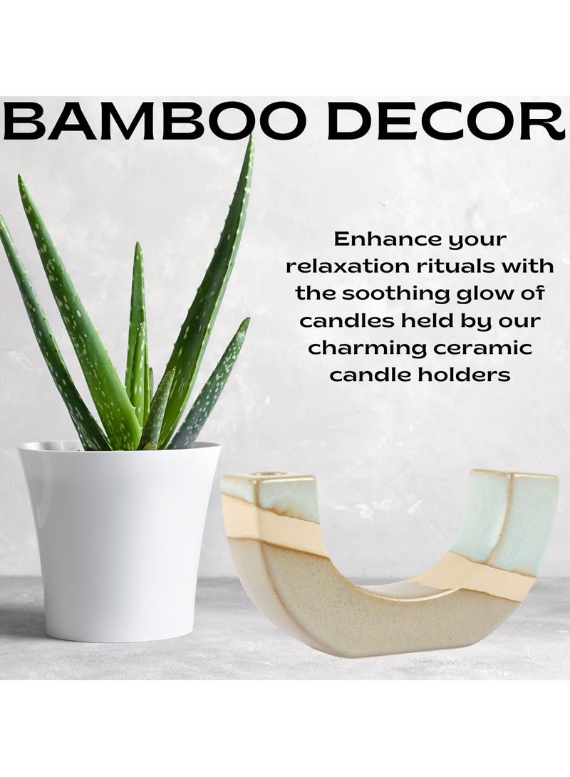 Bamboo Decor | Contemporary Ceramic Candle Holder Minimalist Design_Nordic Style Vase_ Boho Décor For Dining-Console-Accent Table (U Shape Rustic) - Image 4