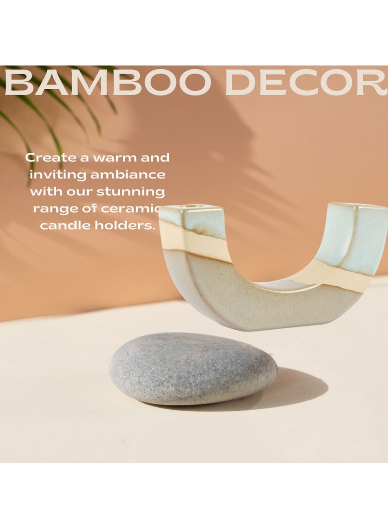 Bamboo Decor | Contemporary Ceramic Candle Holder Minimalist Design_Nordic Style Vase_ Boho Décor For Dining-Console-Accent Table (U Shape Rustic) - Image 2